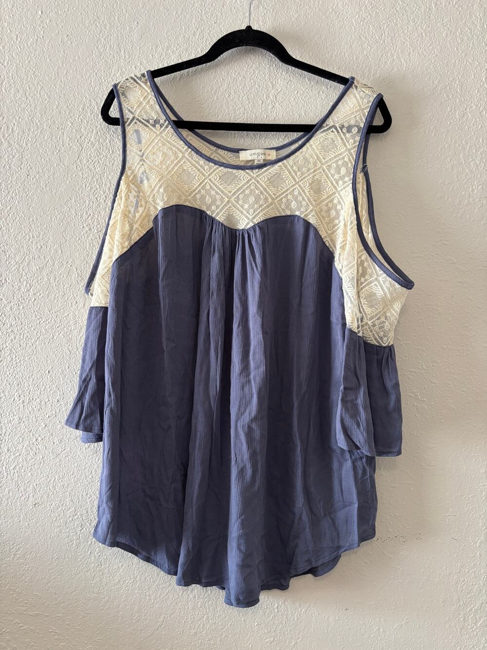 Umgee Top Blouse Womens Plus Size 1X Lace Trim Boho Cottagecore